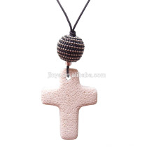 Collier Croix de lave, collier pendentif croix de lave longue Bohème avec cordon noir
